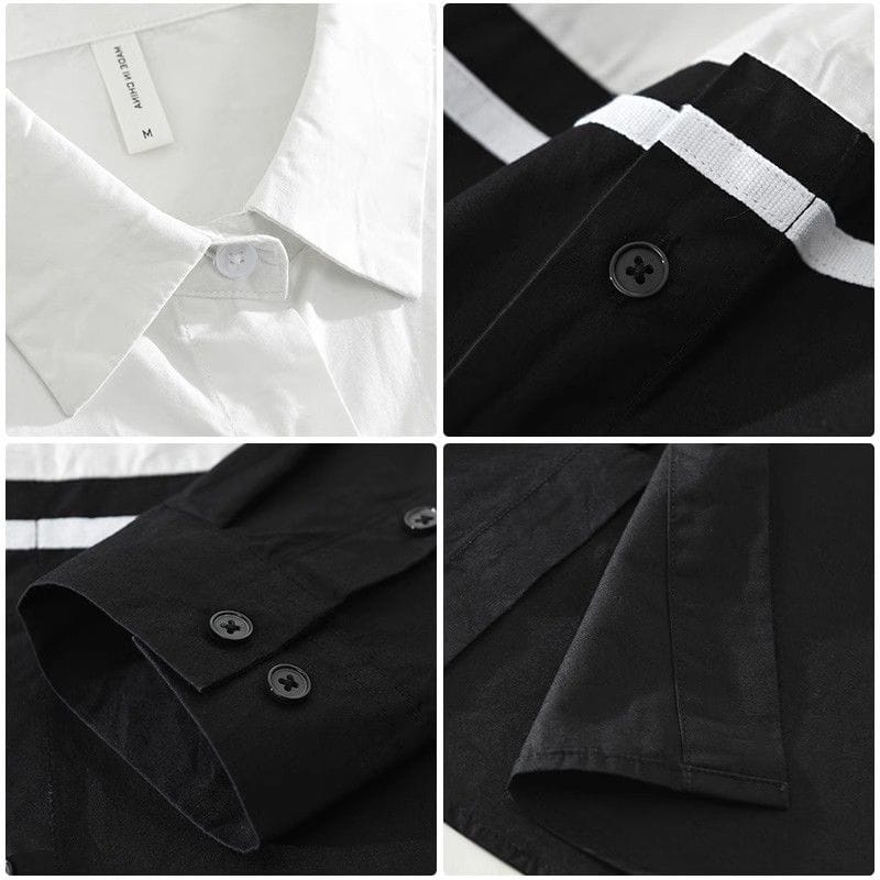 Men's White & Black Patchwork Long Sleeve Shirt