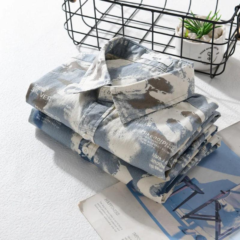 Blue cryptic pattern printed half sleeve shirt
