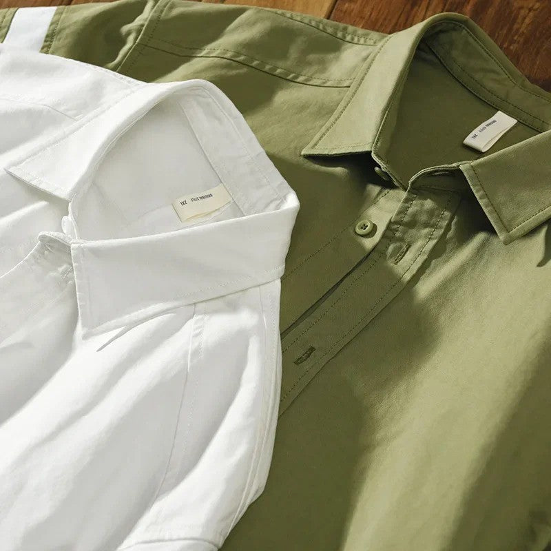 Olive Green cut-pest long sleeve mens shirt