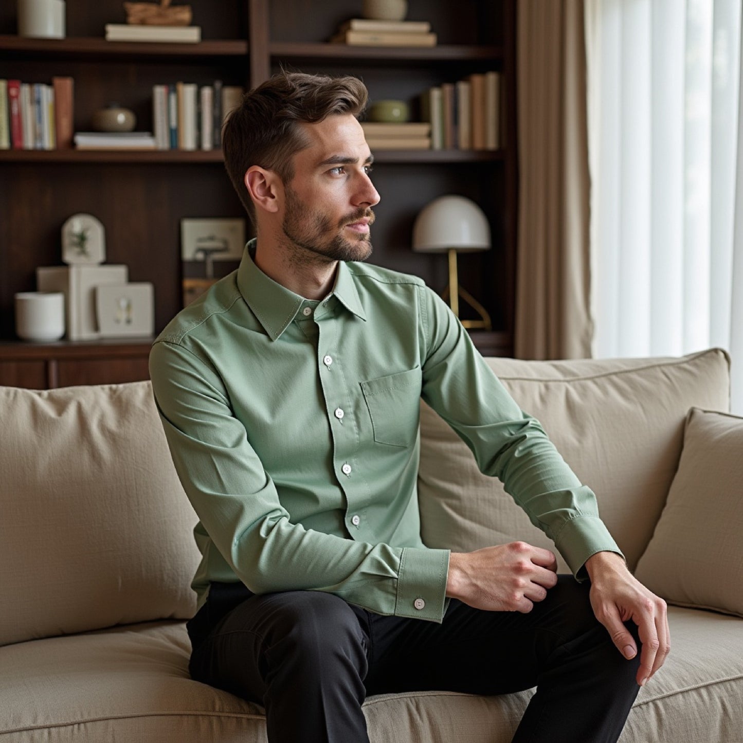 Emerald Color Pure Cotton Shirt For Men