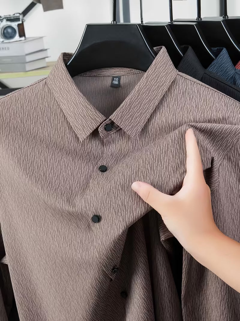 Men’s Taupe Brown Textured Slim Fit Shirt