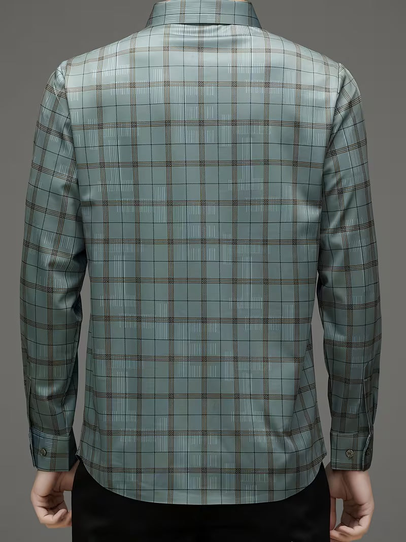 Men’s Sage Green Checkered Shirt – Slim Fit Premium Cotton