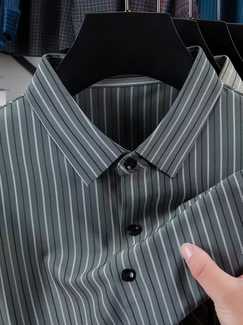 Men’s Grey Vertical Stripe Shirt – Slim Fit Formal & Casual Wear