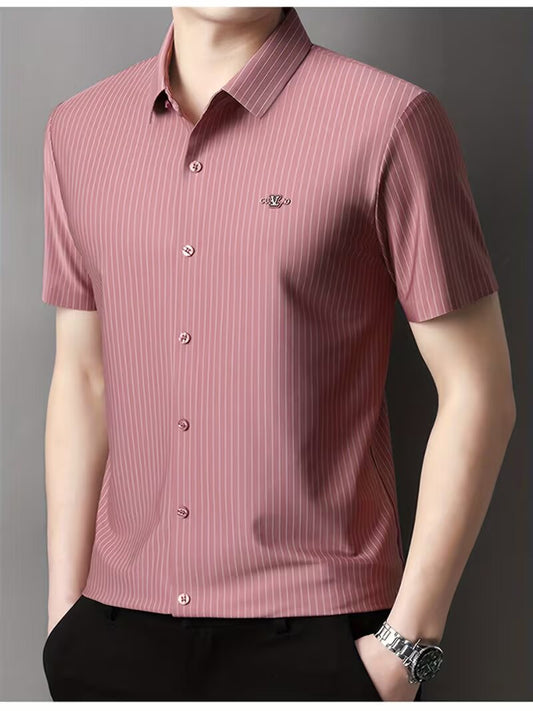 Men’s Premium Dusty Rose Vertical Stripe Slim Fit Shirt – Half Sleeve