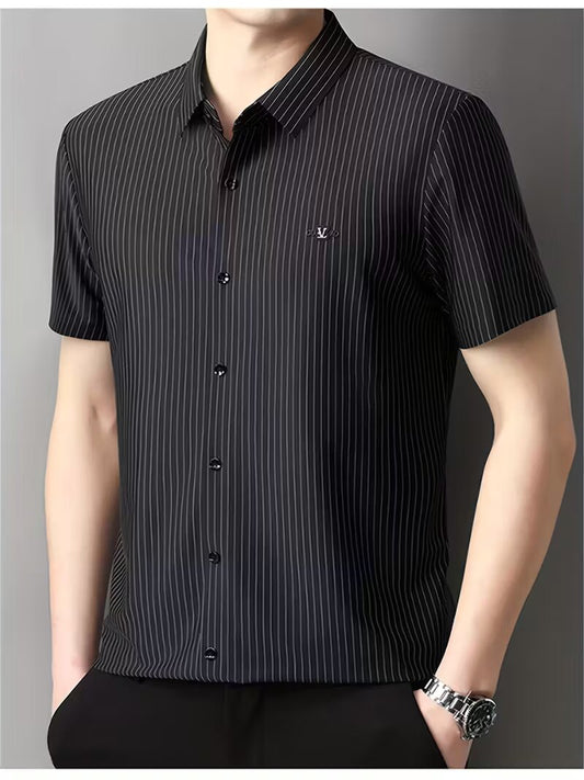 Men’s Premium Black Vertical Stripe Slim Fit Shirt – Half Sleeve