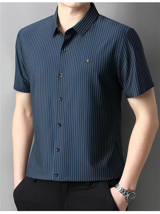 Men's Premium Blue Striped Short Sleeve Shirt