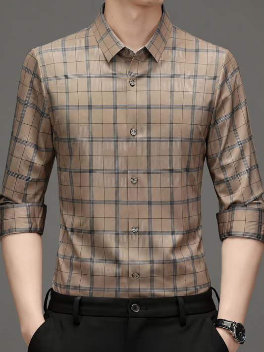 Men’s Beige Checked Formal Shirt