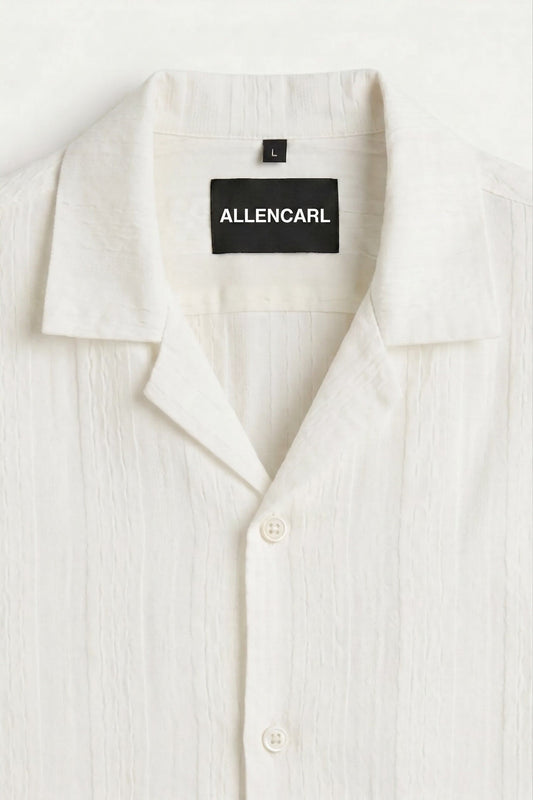 Textured White Camp Collar Shirt