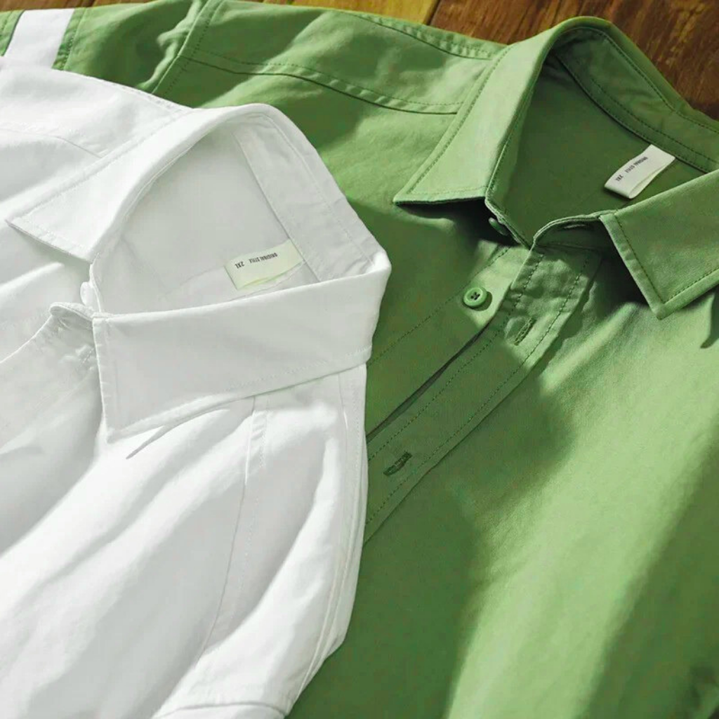 Olive Green cut-pest long sleeve mens shirt