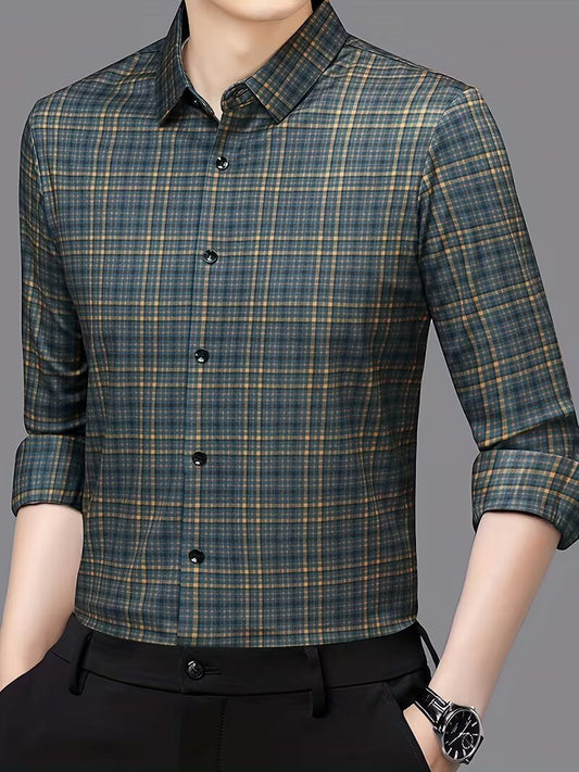 Men’s Classic Green Checkered Long Sleeve Shirt