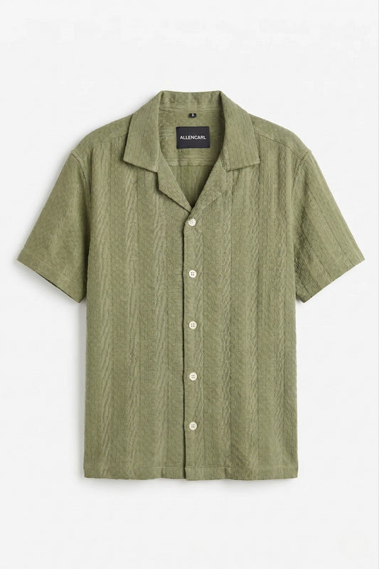 Textured Olive Camp Collar Shirt
