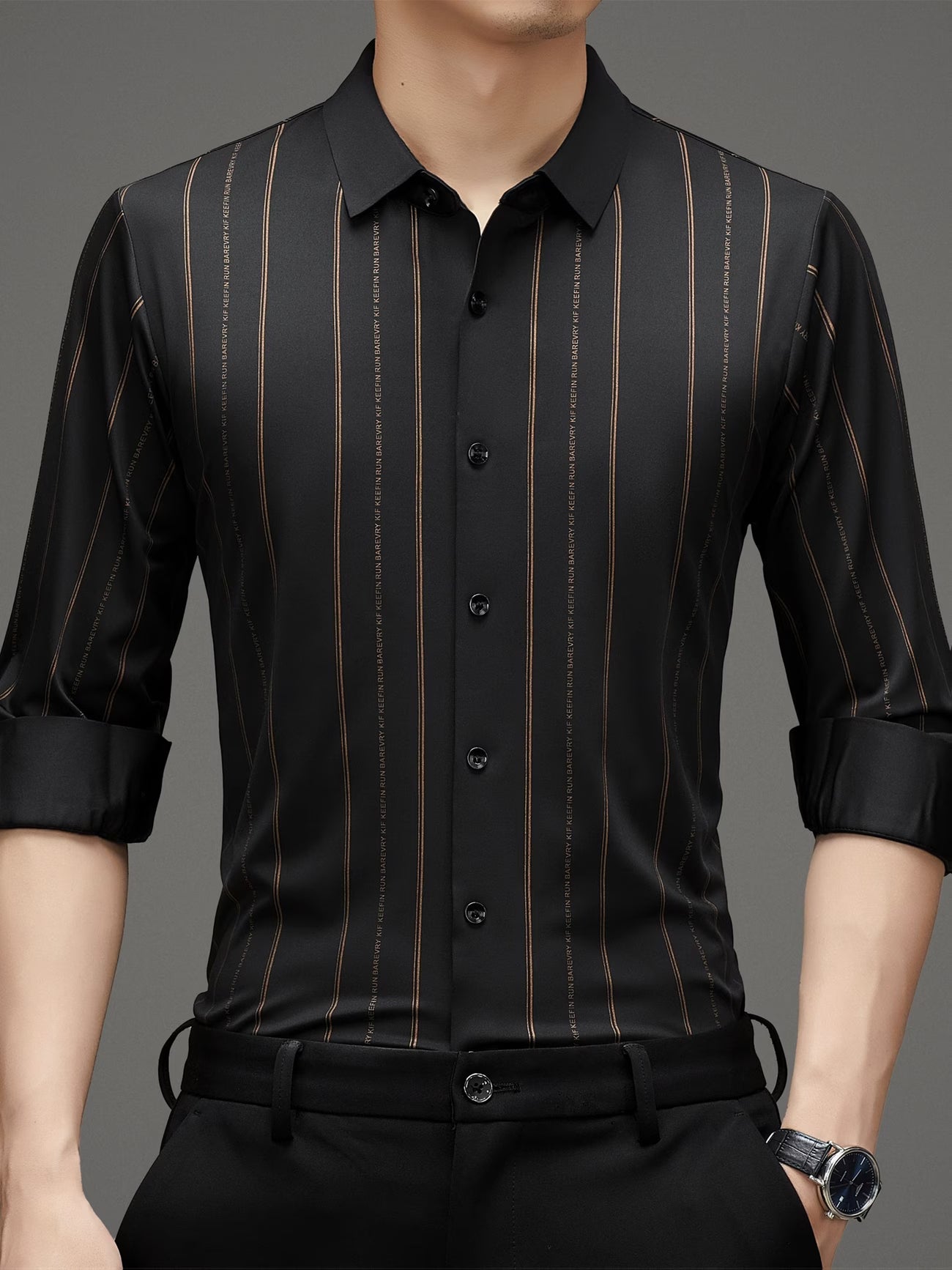 Men’s Premium Black Vertical Stripe Slim Fit Shirt