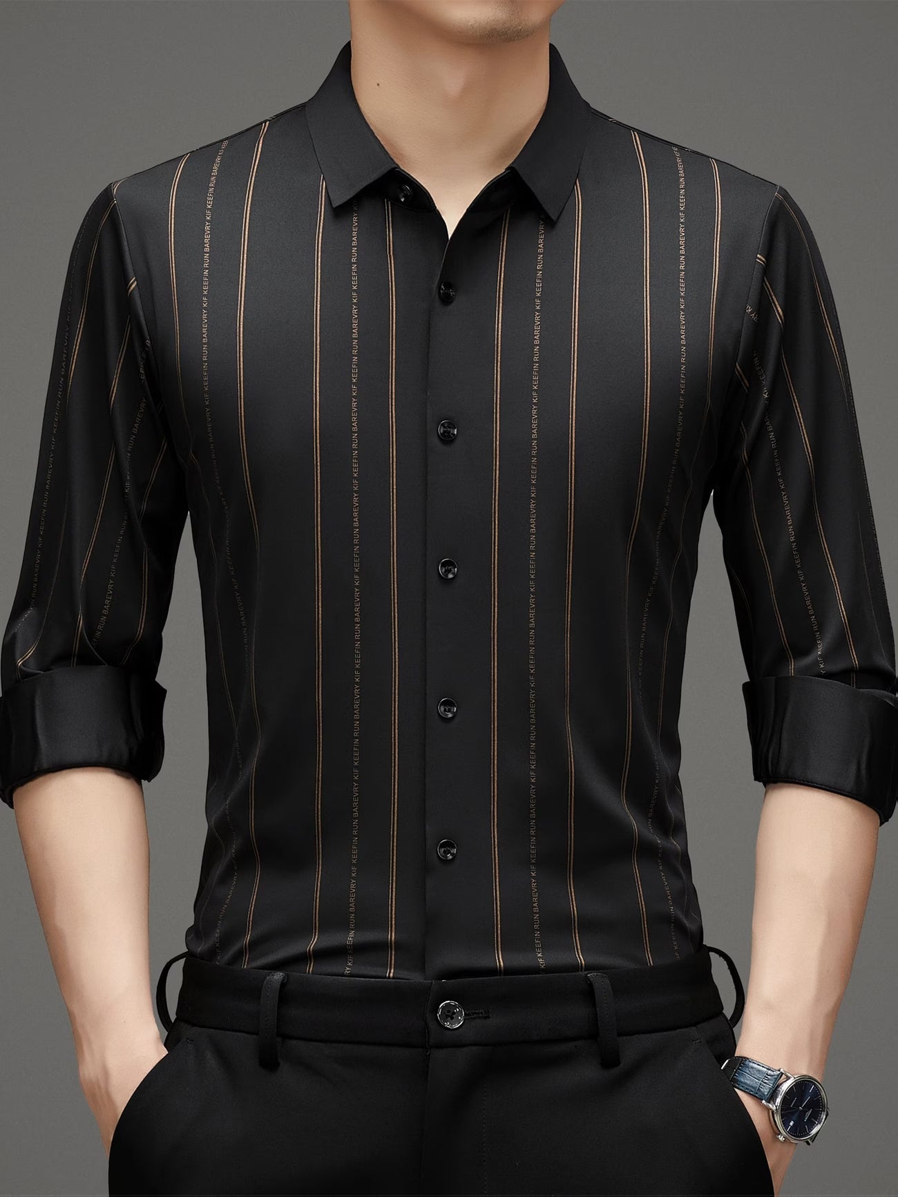 Men’s Premium Black Vertical Stripe Slim Fit Shirt