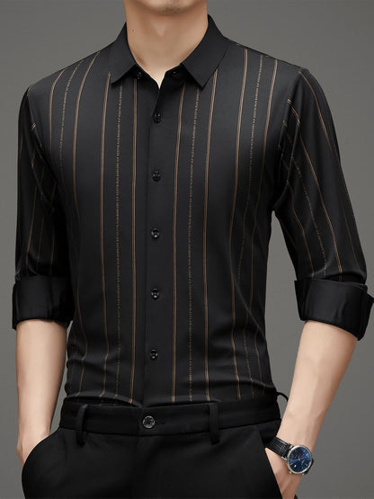 Men’s Premium Black Vertical Stripe Slim Fit Shirt