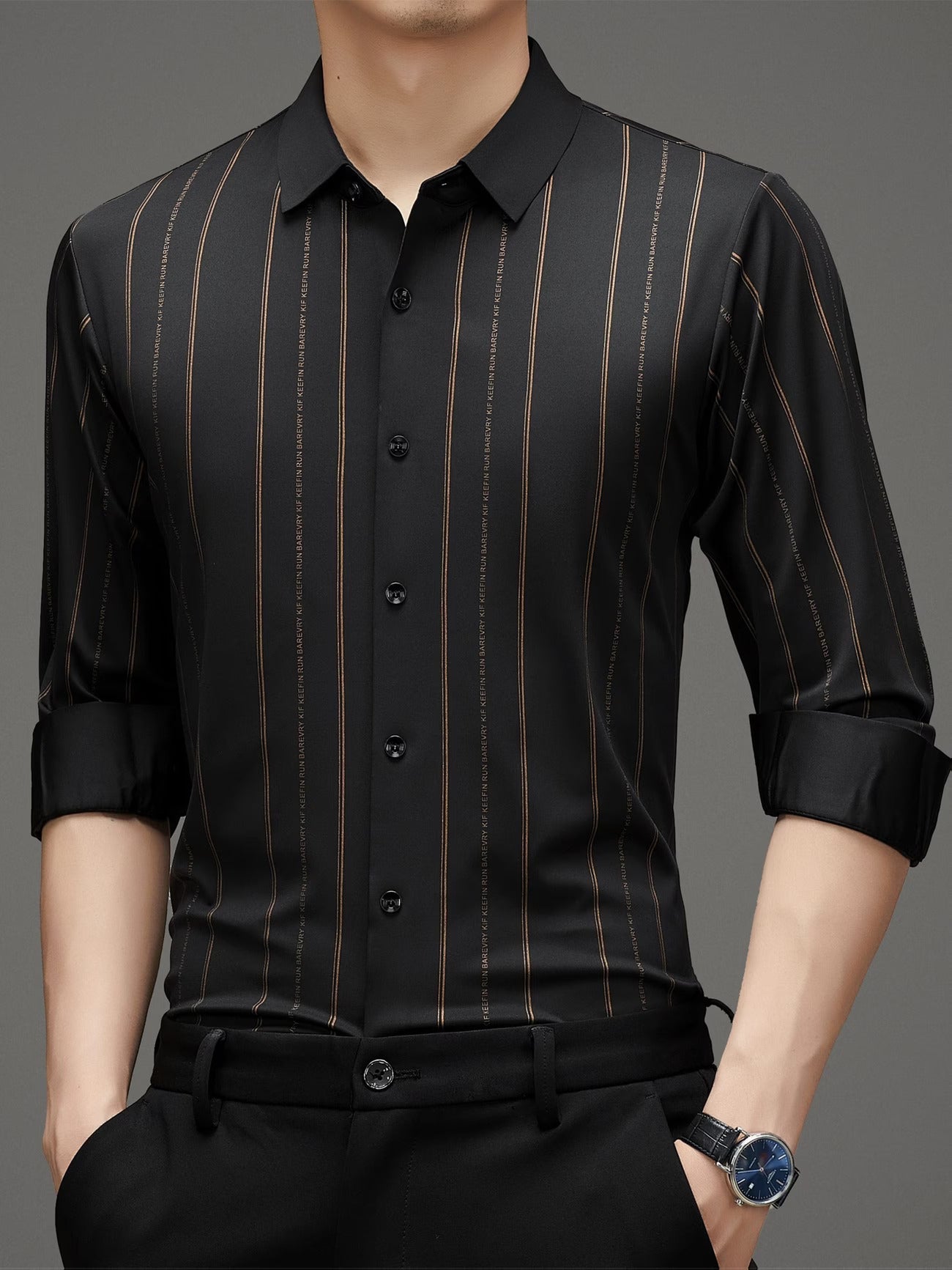 Men’s Premium Black Vertical Stripe Shirt