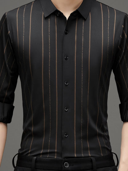 Men’s Premium Black Vertical Stripe Slim Fit Shirt