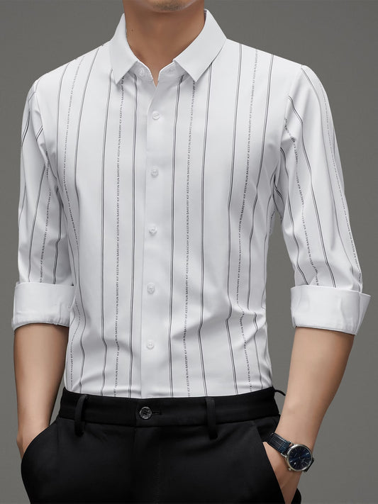 Men’s Premium White Vertical Stripe Slim Fit Shirt