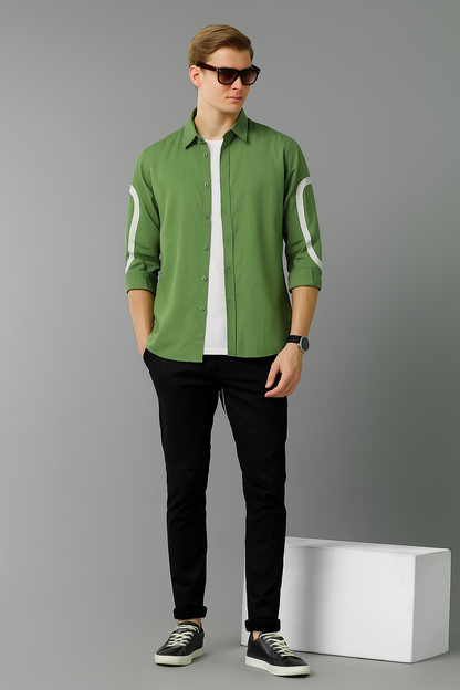 Olive Green cut-pest long sleeve mens shirt