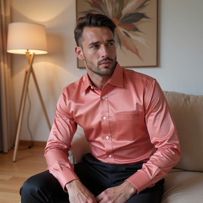 Peach Color Solid Pure Cotton Shirt For Men