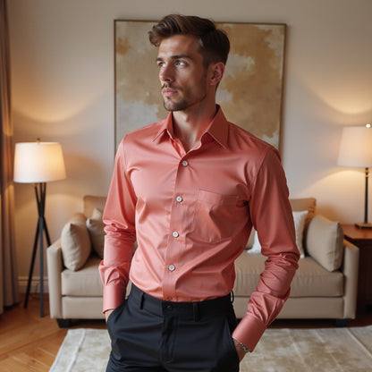 Peach Color Solid Pure Cotton Shirt For Men