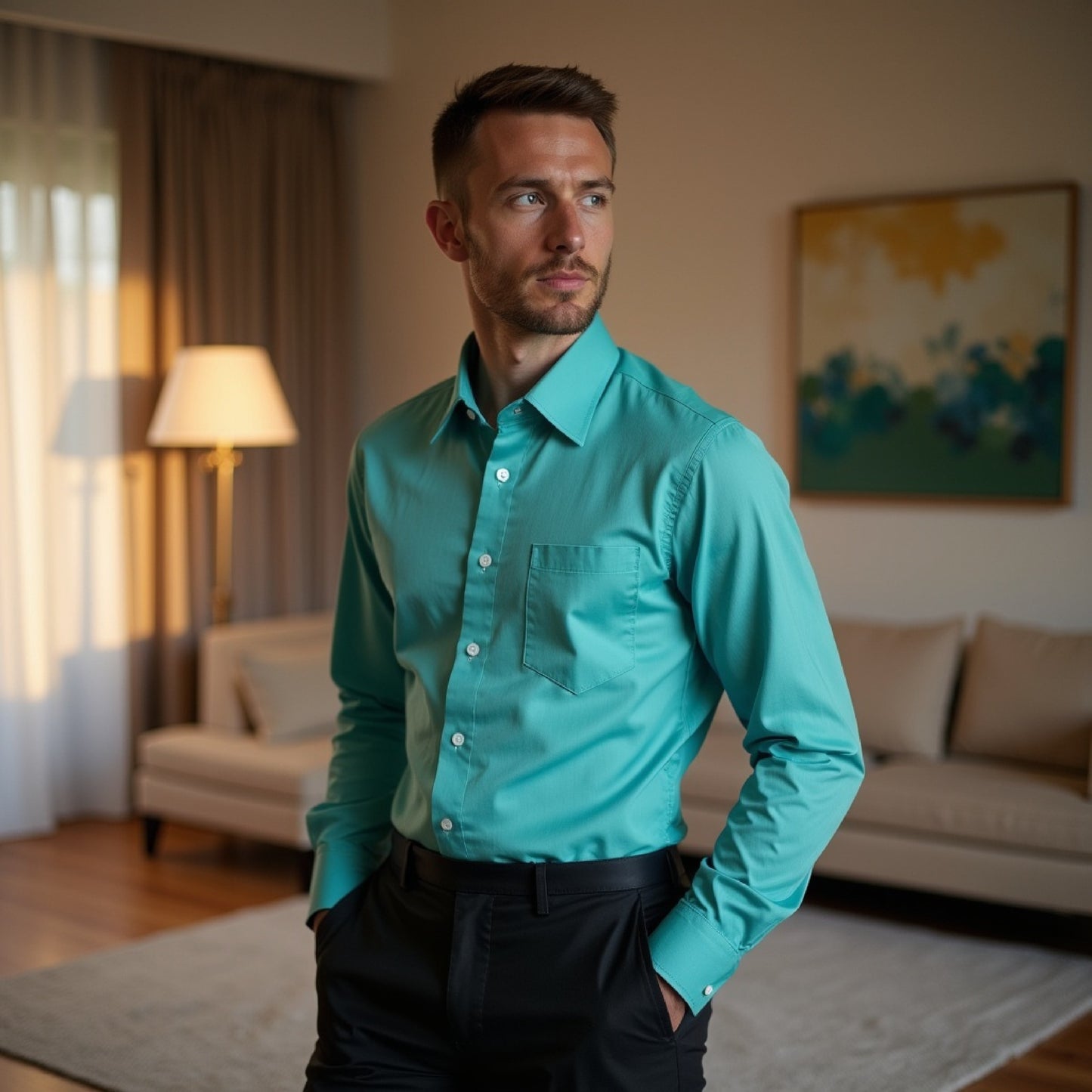 Teal Color Solid Pure Cotton Shirt For Men