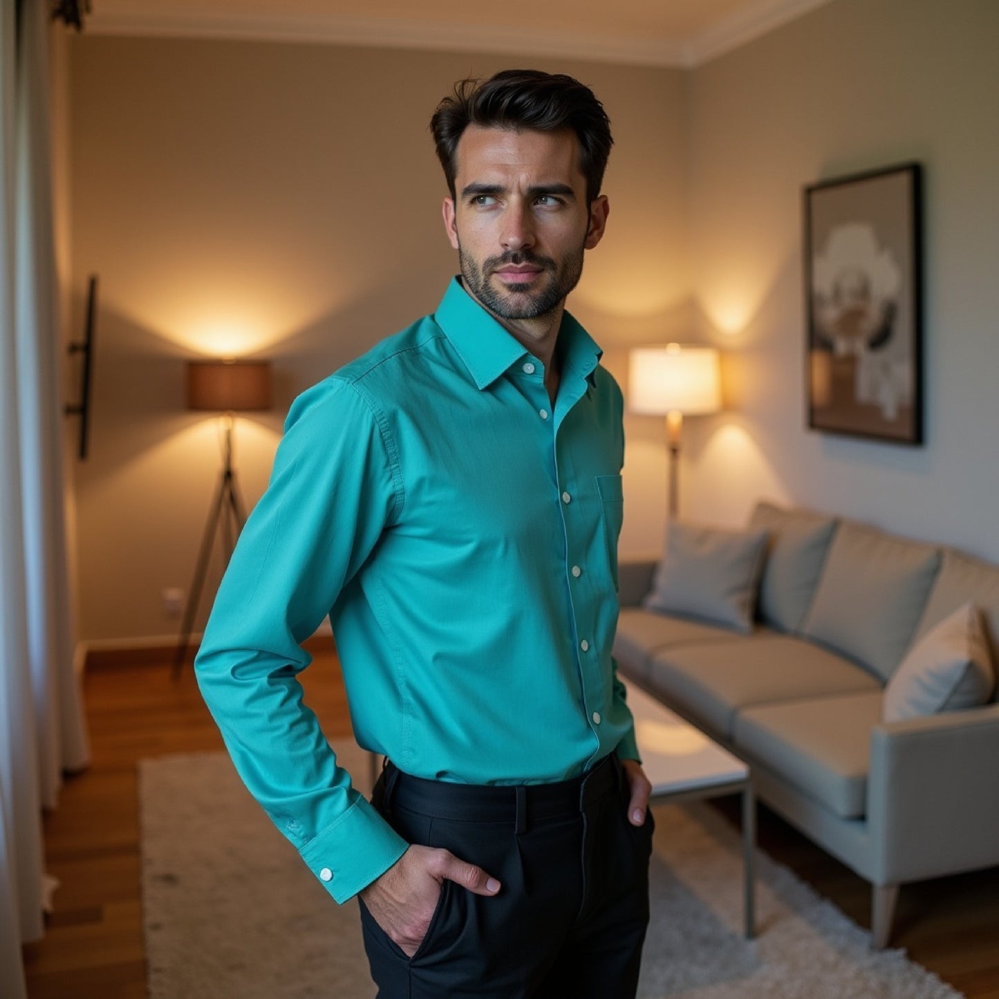 Teal Color Solid Pure Cotton Shirt For Men