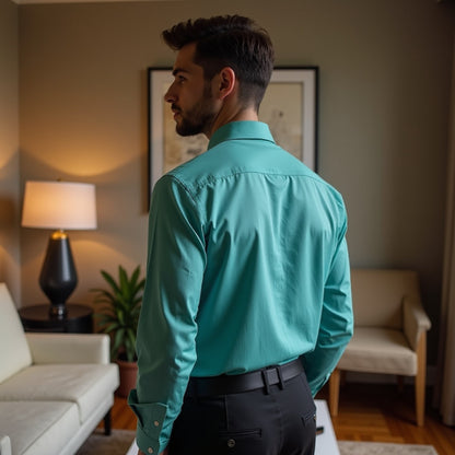 Teal Color Solid Pure Cotton Shirt For Men