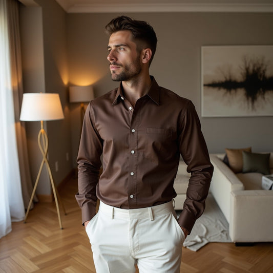 Brown Color Solid Pure Cotton Shirt For Men