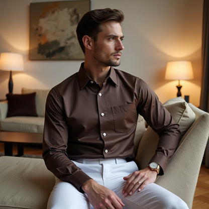 Brown Color Solid Pure Cotton Shirt For Men