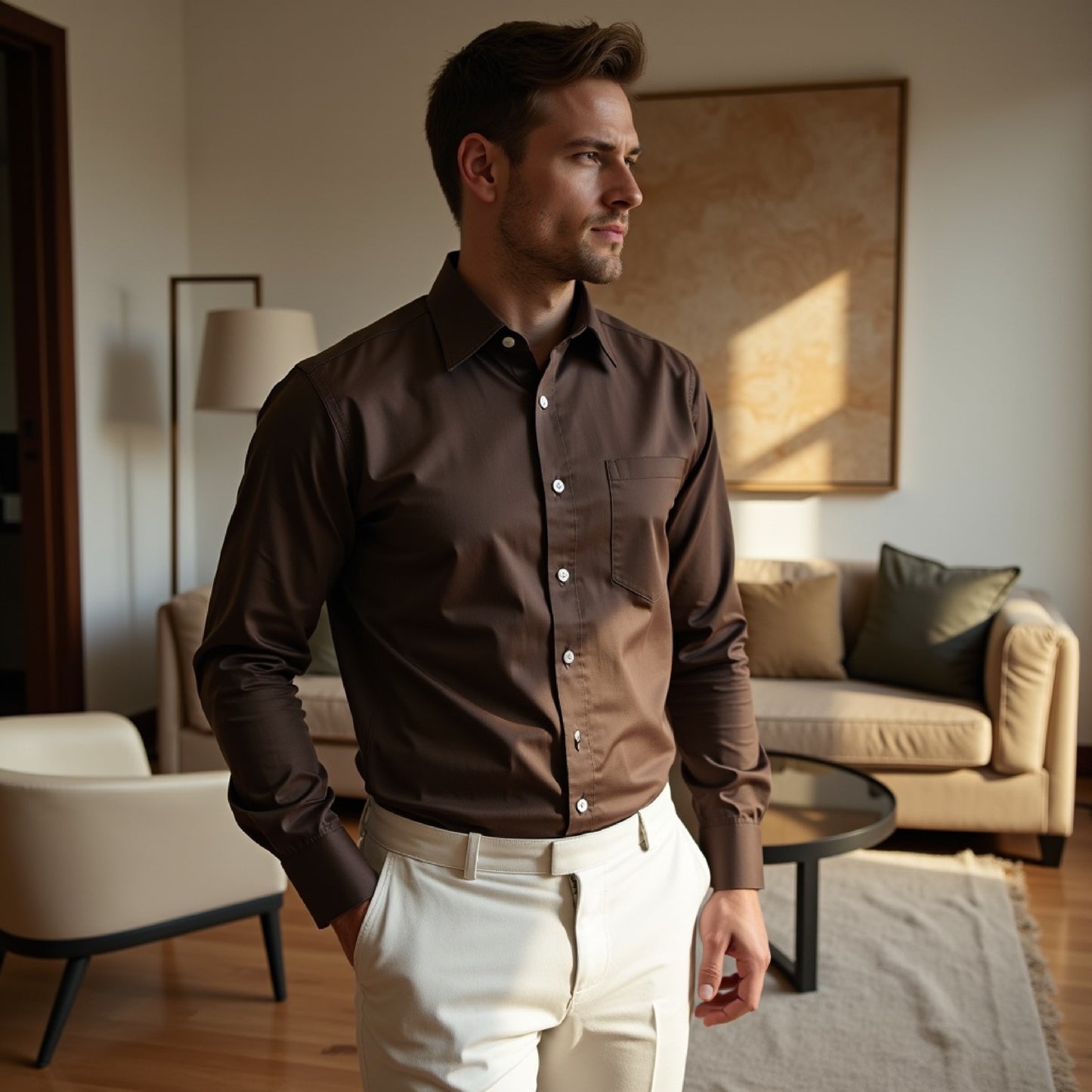 Brown Color Solid Pure Cotton Shirt For Men