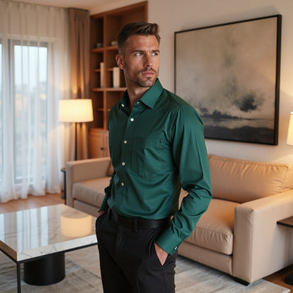 Green Color Solid Pure Cotton Shirt For Men