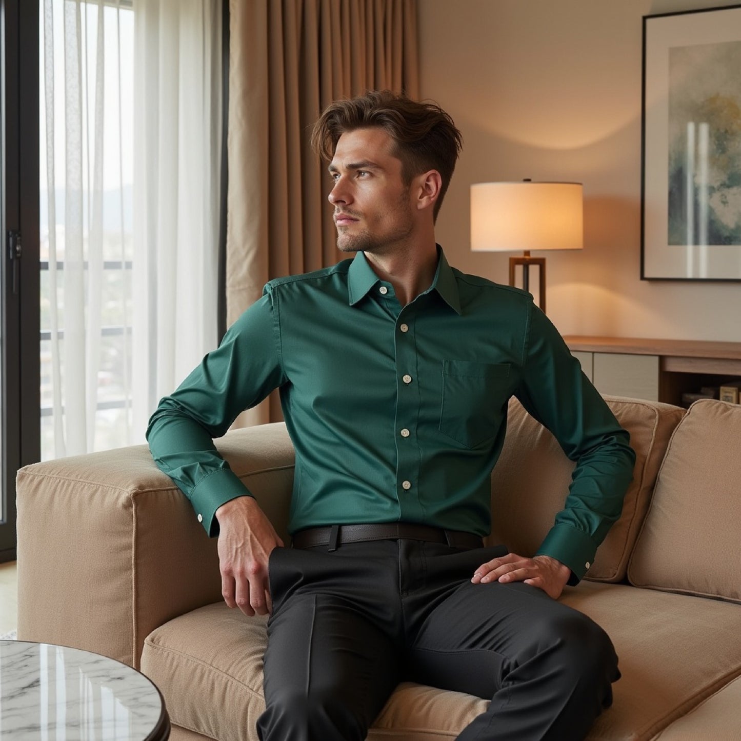 Green Color Solid Pure Cotton Shirt For Men