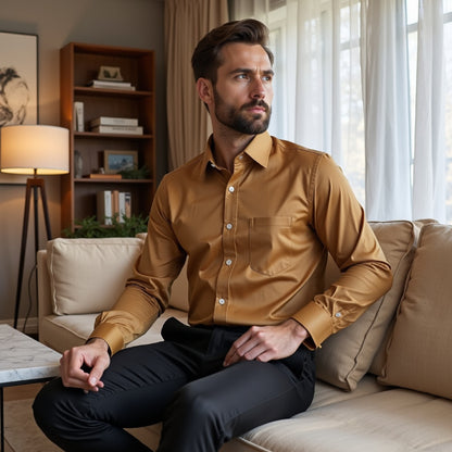 Golden Color Solid Pure Cotton Shirt For Men