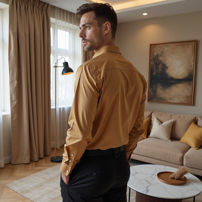 Golden Color Solid Pure Cotton Shirt For Men