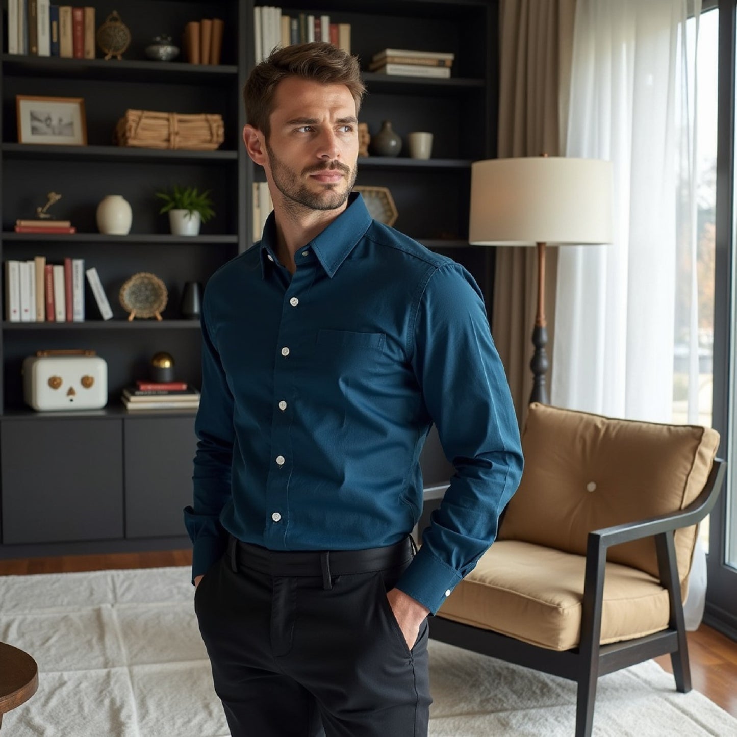 Blue Color Pure Cotton Shirt For Men
