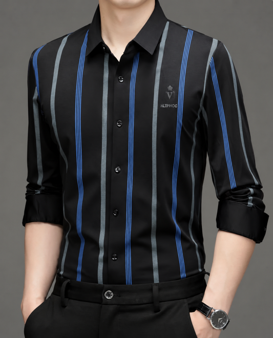 Premium Black & Blue Striped Formal Shirt for Men