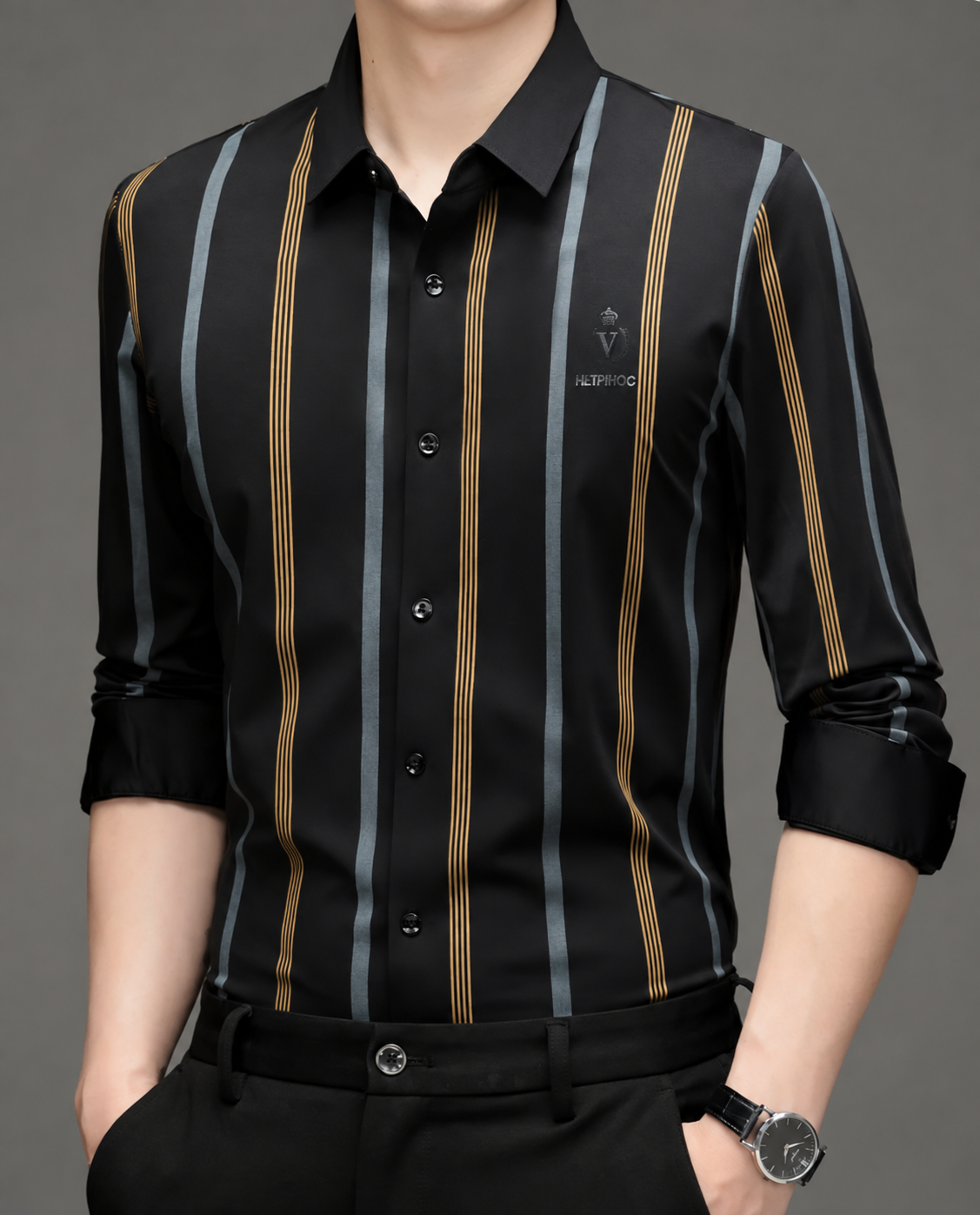 Premium Black & gold Striped Formal Shirt for Men