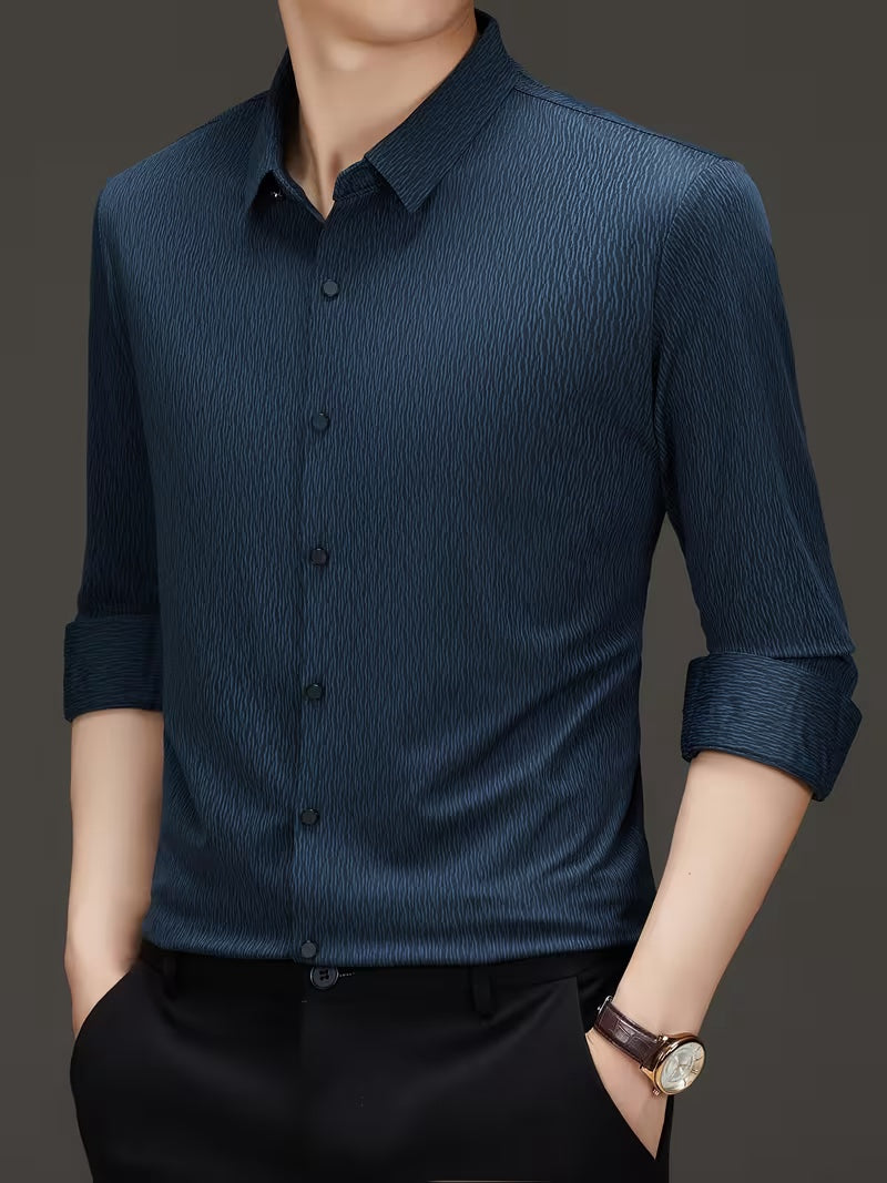 Men’s Navy Blue Textured Slim Fit Shirt
