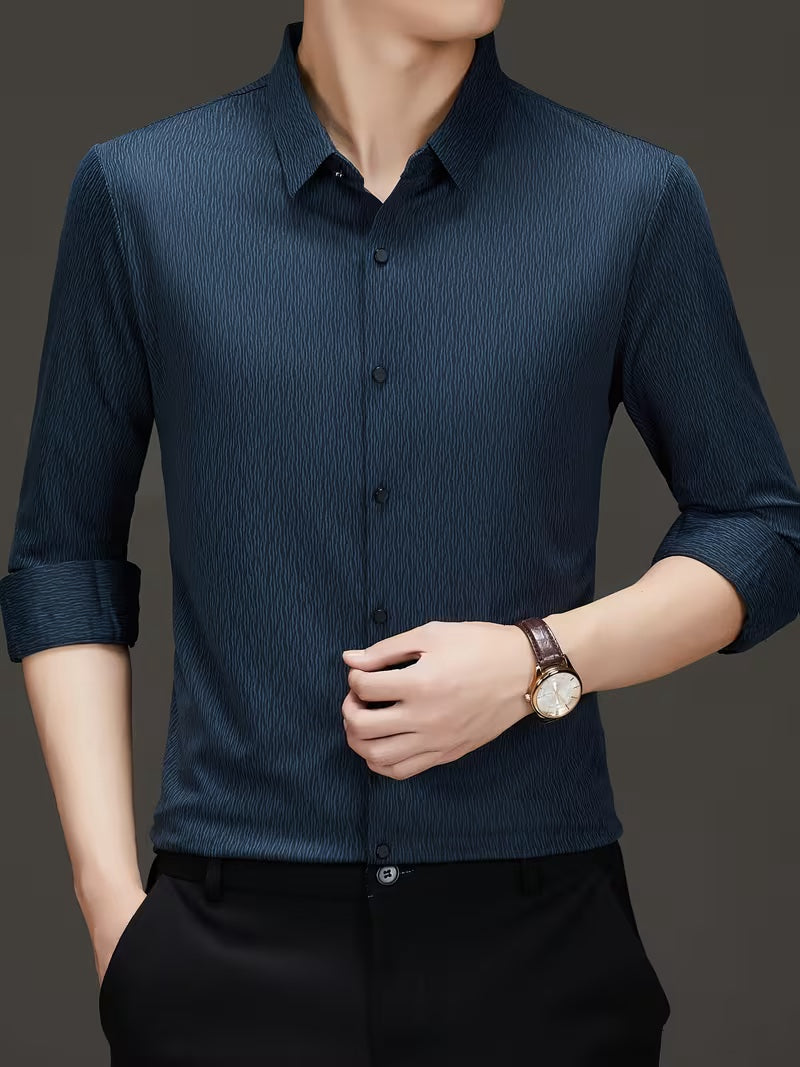 Men’s Navy Blue Textured Slim Fit Shirt