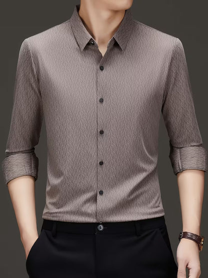 Men’s Taupe Brown Textured Slim Fit Shirt