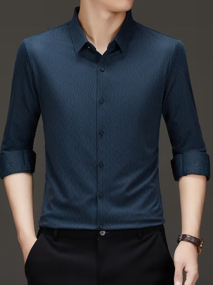 Men’s Navy Blue Textured Slim Fit Shirt
