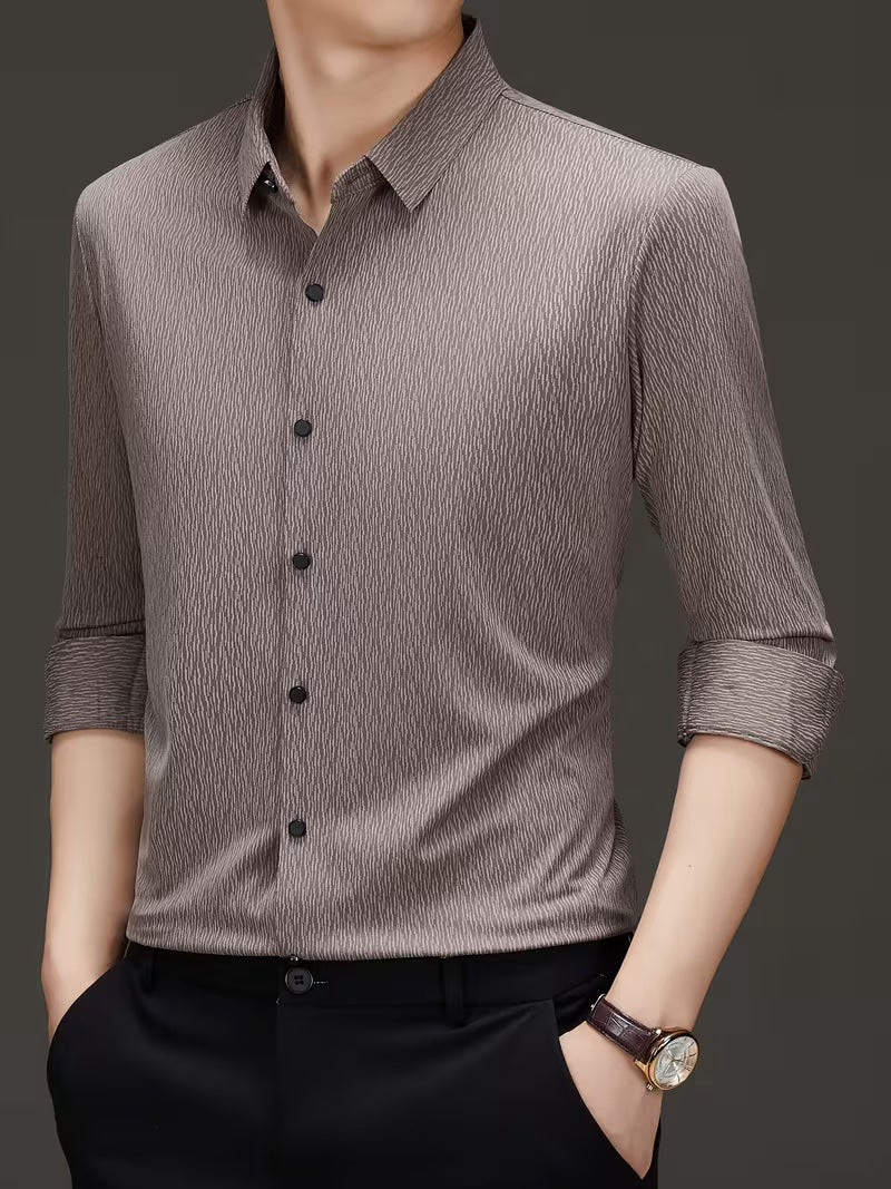 Men’s Taupe Brown Textured Slim Fit Shirt