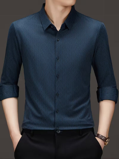 Men’s Navy Blue Textured Slim Fit Shirt