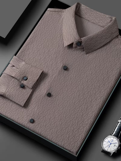 Men’s Taupe Brown Textured Slim Fit Shirt