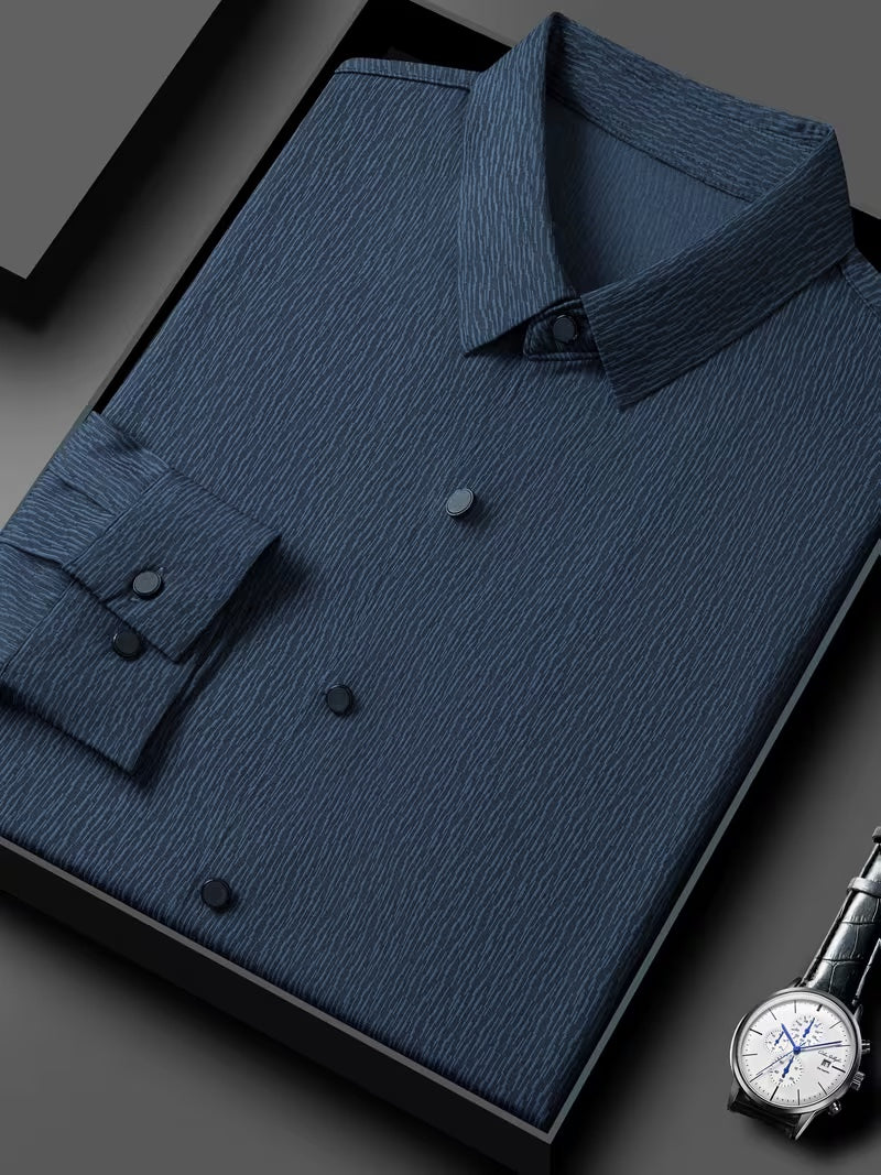 Men’s Navy Blue Textured Slim Fit Shirt