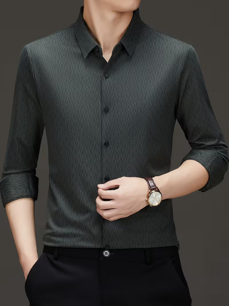 charcoal grey dress shirt Men's Charcoal Grey Textured Formal Shirt – Allen Carl