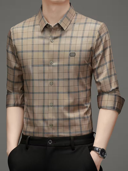 Men’s Beige Checked Slim Fit Shirt