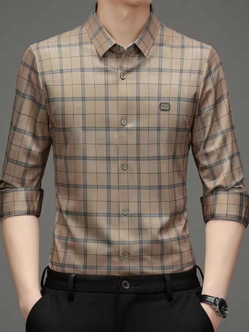 Men’s Beige Checked Slim Fit Shirt