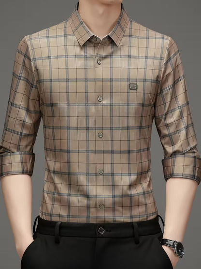 Men’s Beige Checked Slim Fit Shirt