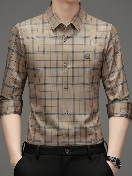 Men’s Beige Checked Slim Fit Shirt